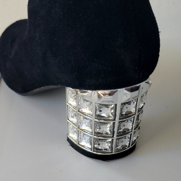 Joan Boyce Black Suede Ankle Boots 6M – Rhinestone Heel & Buckle Glam / Size:6M - Picture 5 of 11